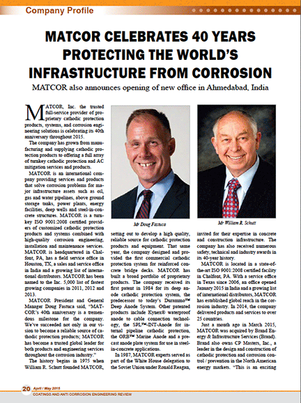 MATCOR Profile in Coatings and Anti-Corrosion Engineering Review, Apr/May 2015 issue