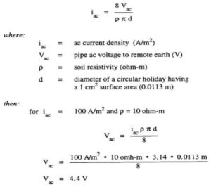 This formula shows how to calculate current density for a given holiday size; our example is based on a holiday surface area of 1cm².